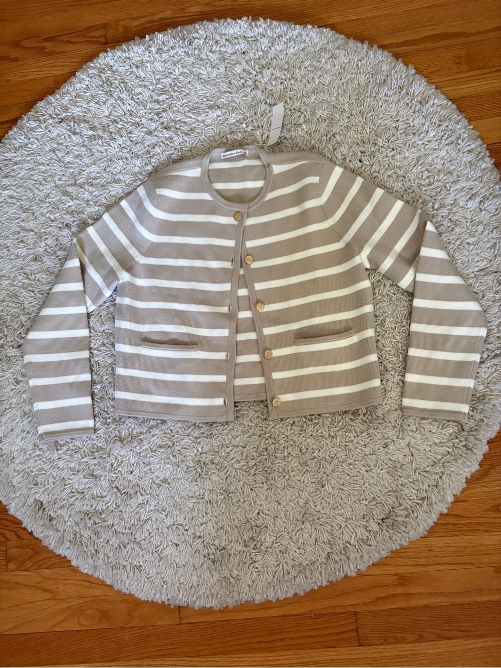 Abercrombie & Fitch Taupe and White Striped Crewneck Lady Jacket